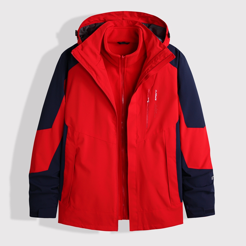 啄木鸟冬季三合一可脱卸内胆冲锋衣加绒加厚棉衣户外两件套外套 (啄木鸟)899红色内胆可脱卸 3XL160-180斤