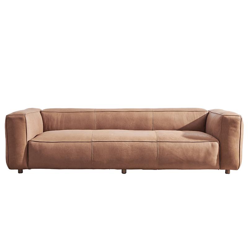 现代简约真皮沙发苯胺头层牛皮北欧复古油蜡单三人皮艺沙发羽绒定制