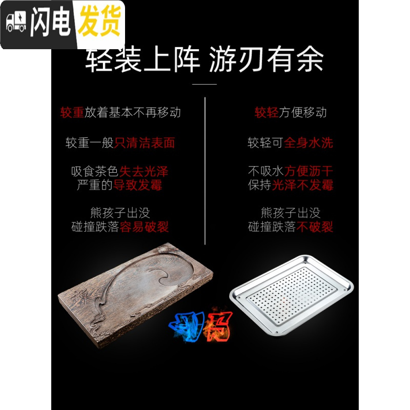 三维工匠不锈钢茶盘茶托盘家用排水简约长方形小型托盘