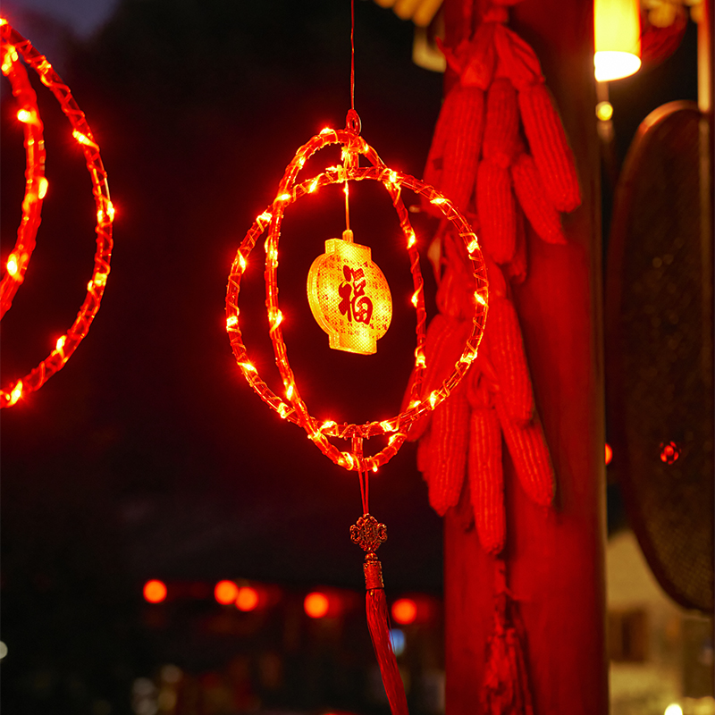 新年春节发光福字挂灯创意3D立体旋转灯彩绘福1个【插电款】(尺寸32CM)