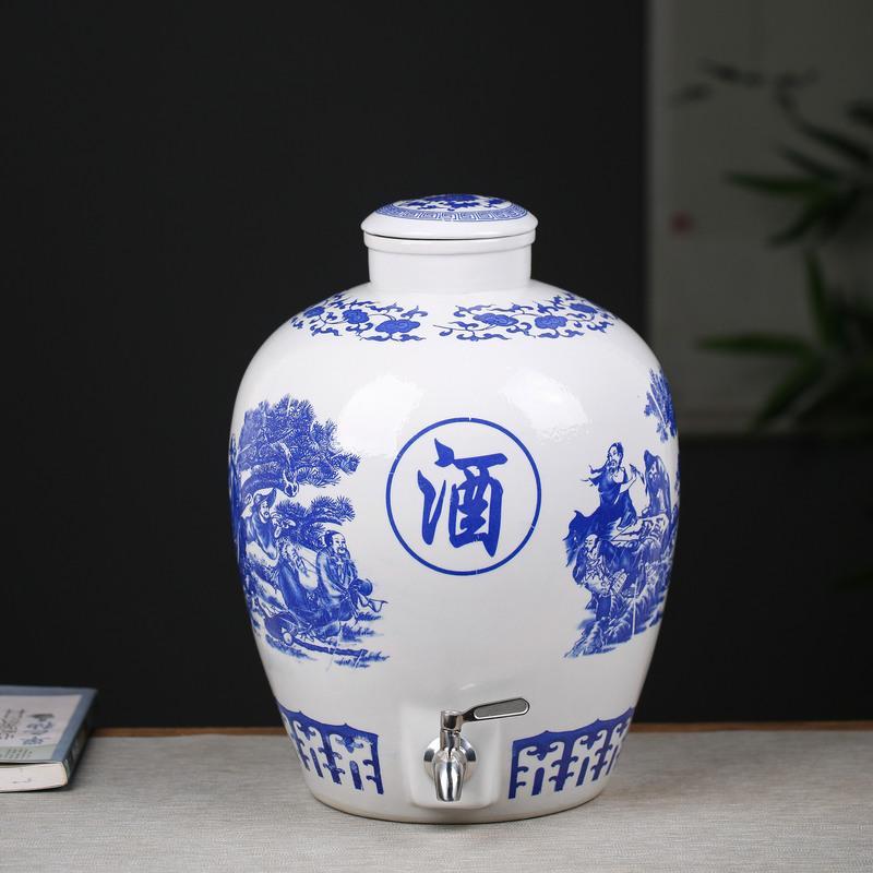 YICHENG陶瓷青花酒坛10斤20斤50斤景德镇酒缸复古酒瓶 坛装酒泡酒壶酒罐 10斤青花八仙有孔带塑料龙头酒具