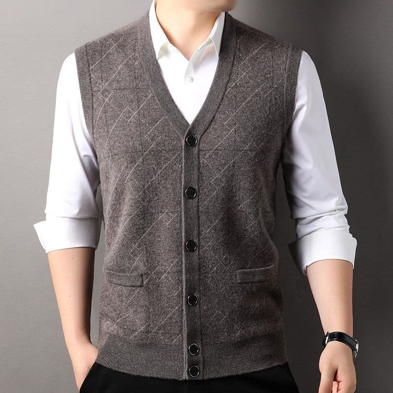 免费退换 秋冬男士纯山羊毛绒衫马甲针织开衫羊毛背心中老年毛衣山羊绒不褪色保暖舒适全羊毛新品特价大牌同款图片