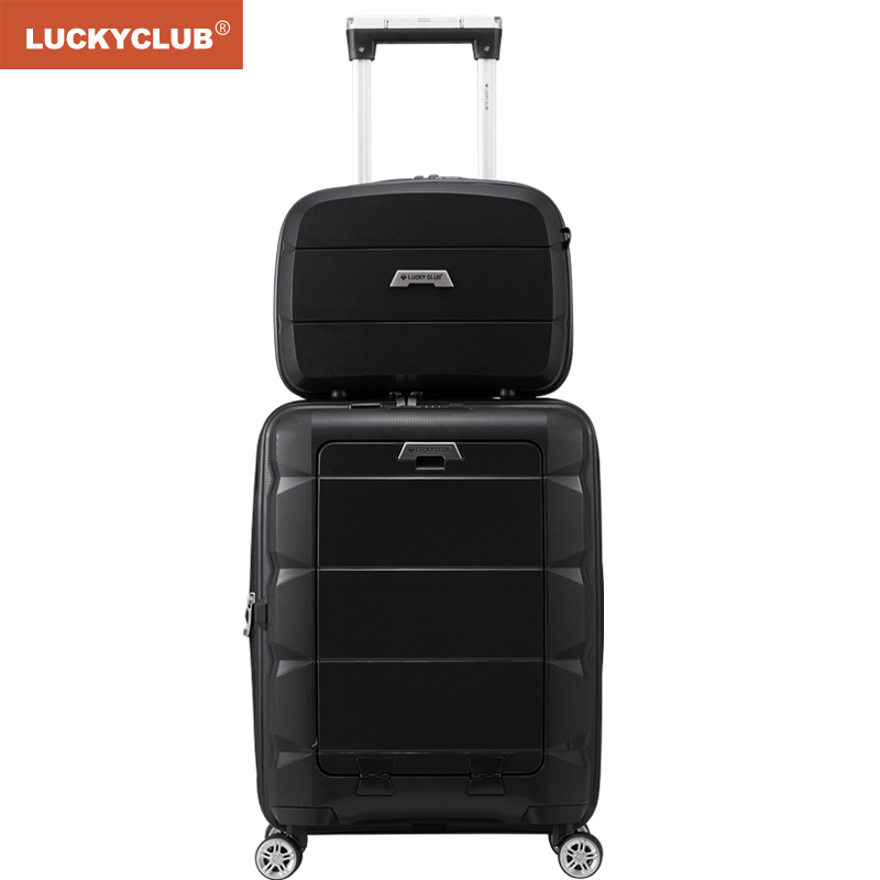 LUCKY CLUB 行李箱男女拉杆箱万向轮短途出差旅行商务密码多功能电脑高颜值登机箱子 拉链主仓至酷黑 20英寸子母箱高清大图