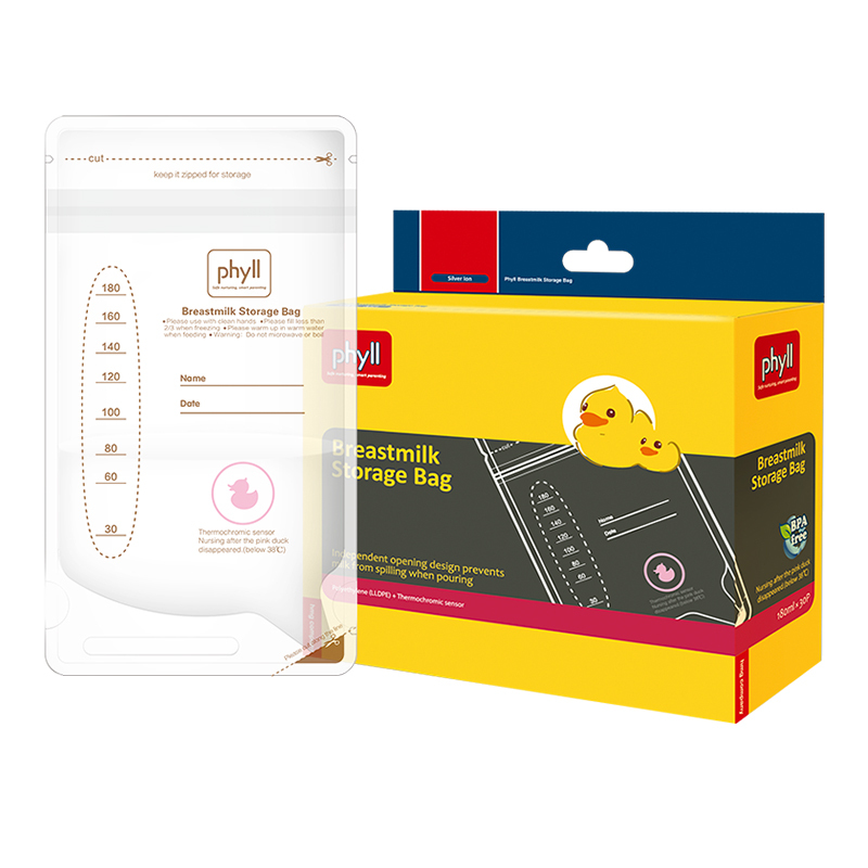 Phyll/必尔韩国进口 感温储奶袋母乳保鲜袋乳汁存储奶180ml(30片)