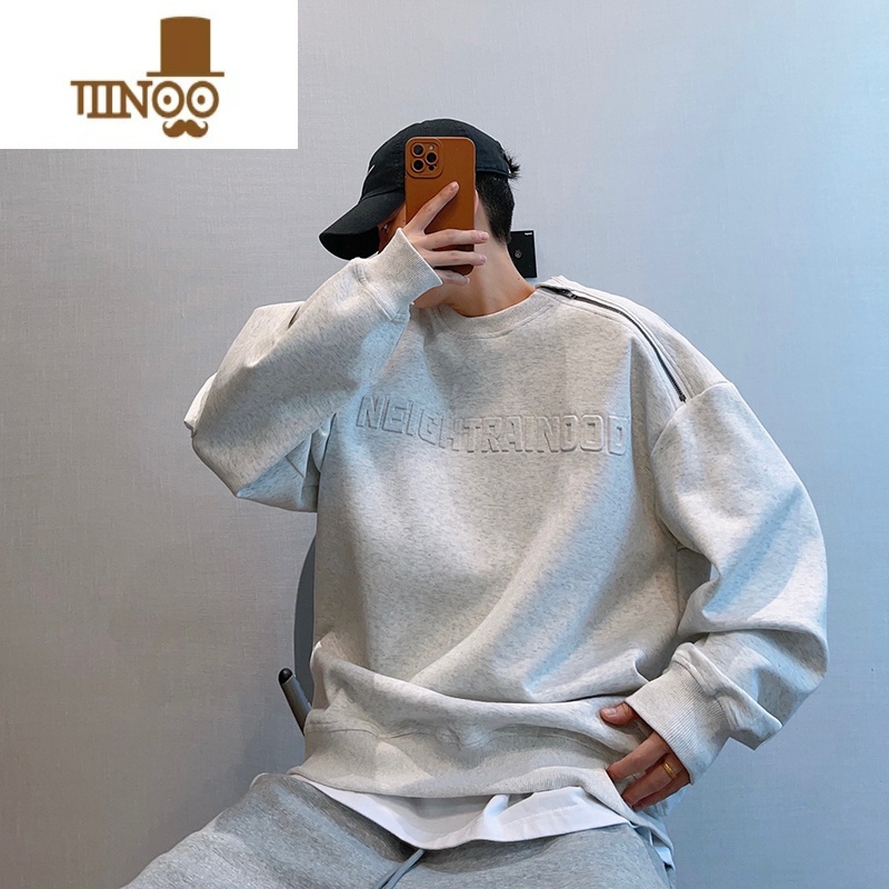 YANXU新款字母拉链长袖卫衣男ins美式潮牌宽松圆领无帽上衣外Y高清大图