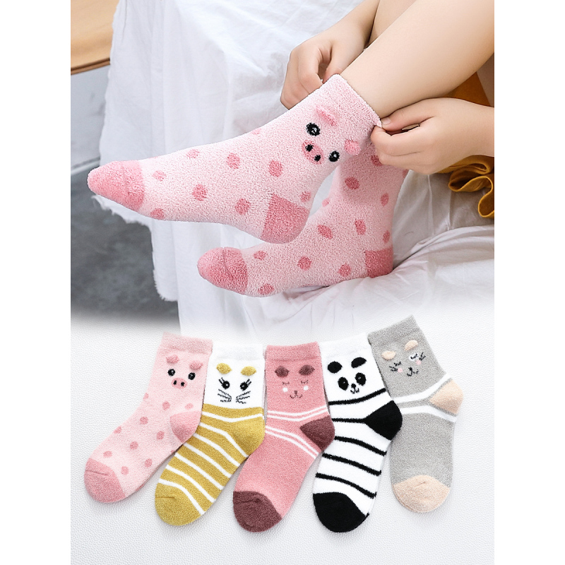 huayangtu珊瑚绒女童袜子秋冬季棉防滑保暖地板袜儿童冬天加厚毛巾