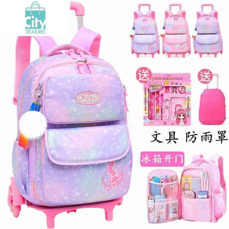 bangdou花迹小学生拉杆书包女生135年级儿童书包612周岁六轮爬楼梯可