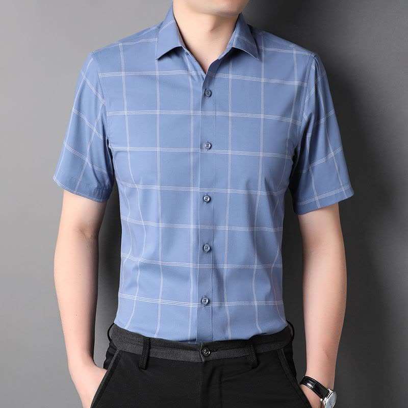 恒源祥品牌格子衬衫男短袖免烫寸衣时尚休闲男士衬衣服2022年夏季男装图片