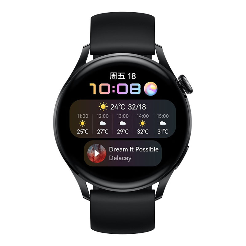 [新品 活力款]华为 HUAWEI WATCH 3 46mm eSIM独立通话智能手表 心脏与呼吸健康管理 3天强劲续航 体温检测 NFC支付 (活力款)黑色氟橡胶表带
