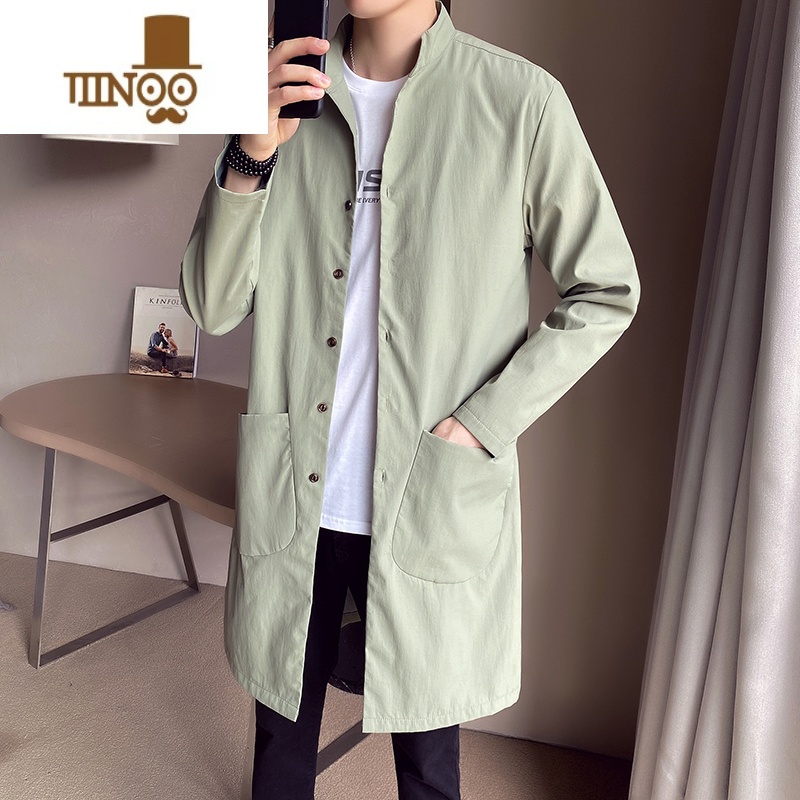 YANXU男士立领风衣2023秋季新款韩版修身薄款百搭休闲中长款外套男高清大图