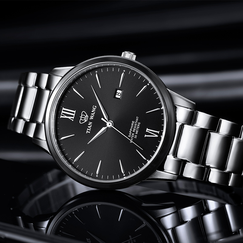 天王表(tianwang)手表 沧海系列男表商务休闲钢带石英表 陶瓷表圈男士