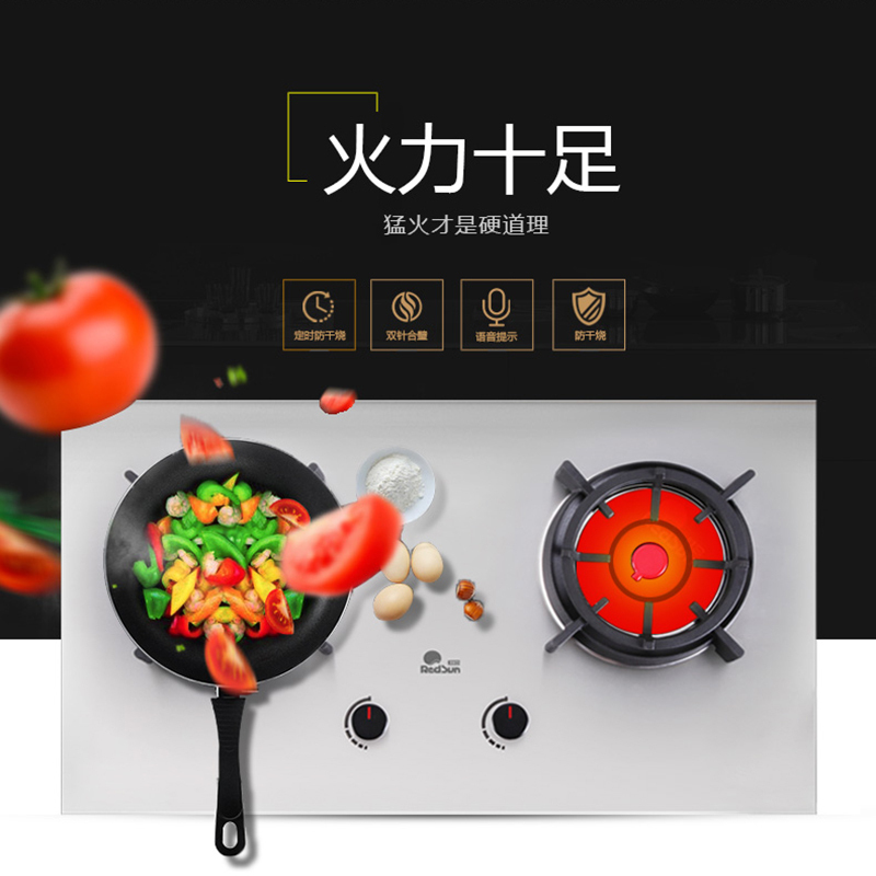 红日(RedSun) 一级能效EH009G不锈钢燃气灶双灶红外线聚能灶家用嵌入式台式天然气灶液化气灶(液化气)