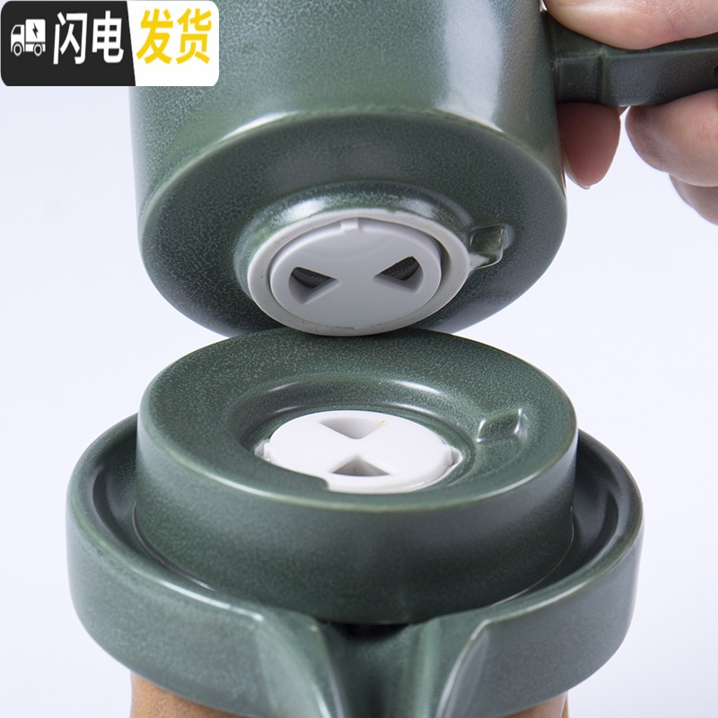 三维工匠中式复古喝茶茶具套装半全自动懒人石磨茶壶功夫茶杯泡茶器 柴烧半自动茶具古铜磨加木架