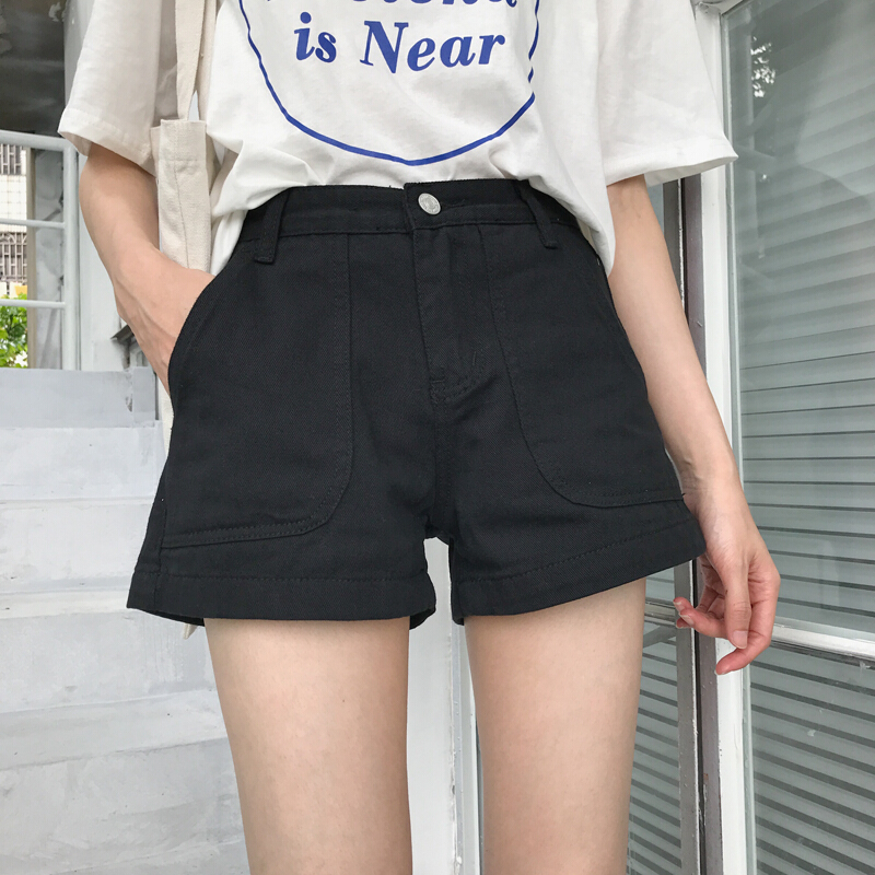 夏装女装韩版宽松百搭纯色牛仔裤简约阔腿裤高腰直筒裤热裤短裤潮
