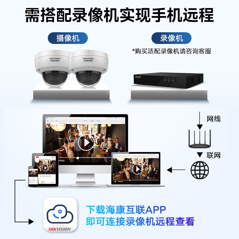 海康威视 DS-2CD3146FWD-IS 400万夜视防暴半球POE摄像头 拾音录音支持外接音频插卡8mm高清大图