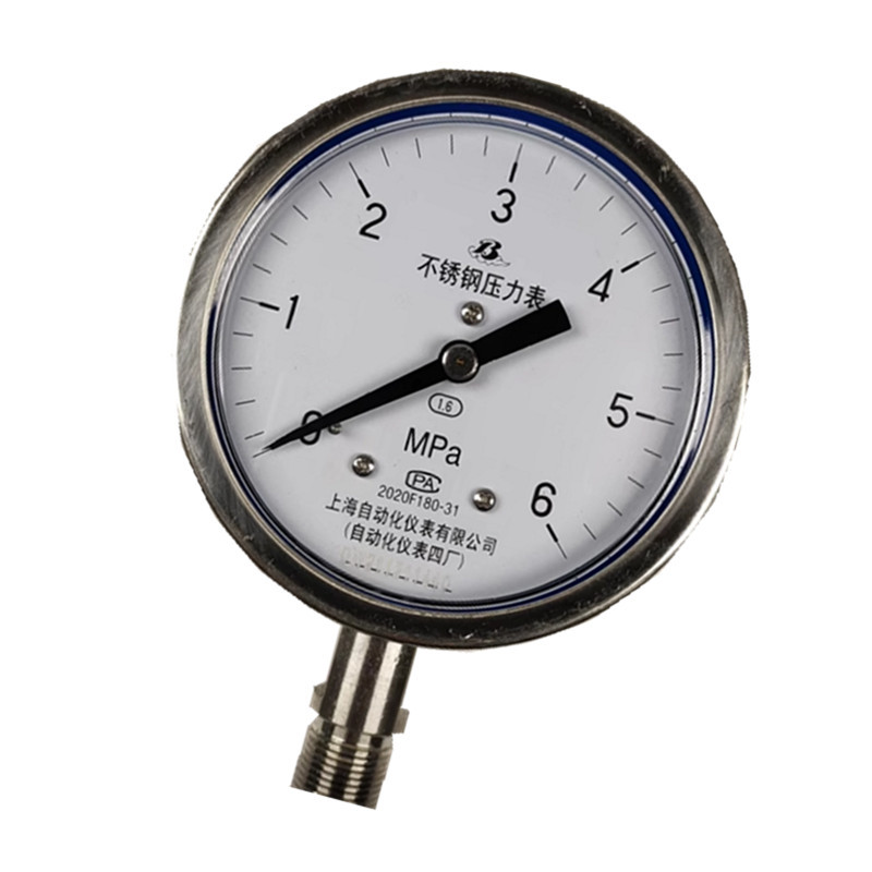 上自仪不锈钢压力表 /隔膜耐震式Y-100BF 接口M20×1.5 量程0-6Mpa带三色环