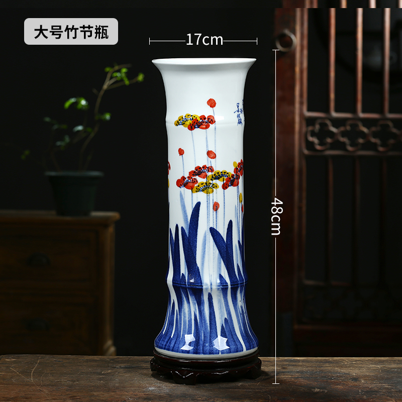 景德镇陶瓷器花瓶中式家居客厅装饰摆件水培富贵竹干花插花器花瓶 三维工匠 大号手绘花仙子竹节瓶送旋转底座高清大图