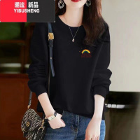 YIBUSHENG无帽薄款卫衣女春秋2023新款设计感小众加绒加厚宽松长袖上H 3XL适合170-200斤 黑色-红小彩虹薄款