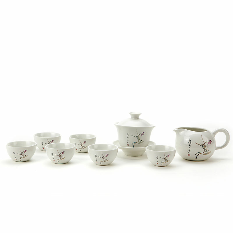 恒福 TEA MiLL 整套功夫 陶瓷 白瓷手绘石斛花 茶具套装赖少其名家作品 一盖碗一海六杯 其他高清大图