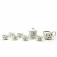 恒福 TEA MiLL 整套功夫 陶瓷 白瓷手绘石斛花 茶具套装赖少其名家作品 一盖碗一海六杯 其他