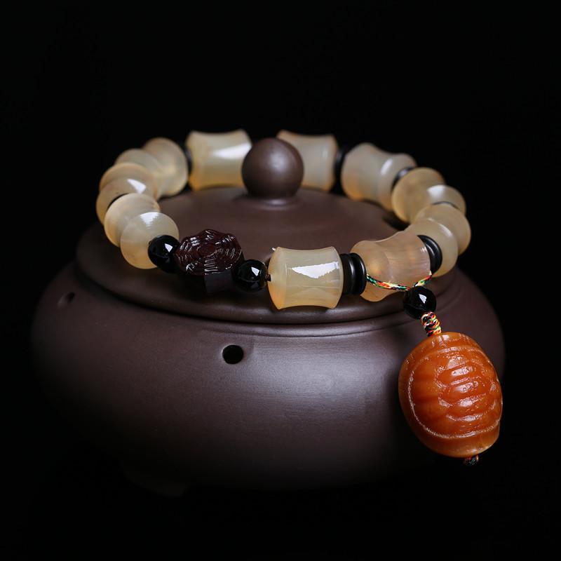 正宗西藏天然羊角佛珠手串手链搭配风化菩提根富甲天下坠子包邮送女