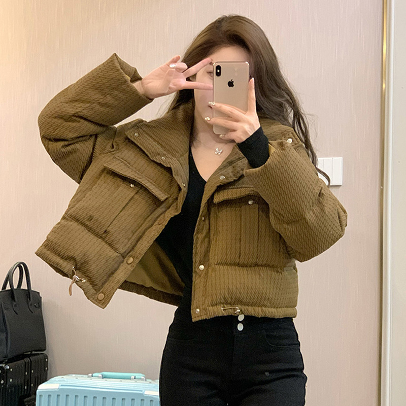 2025年新款冬季时尚短款立领羽绒棉服女复古洋气小个子炸街面包服高清大图
