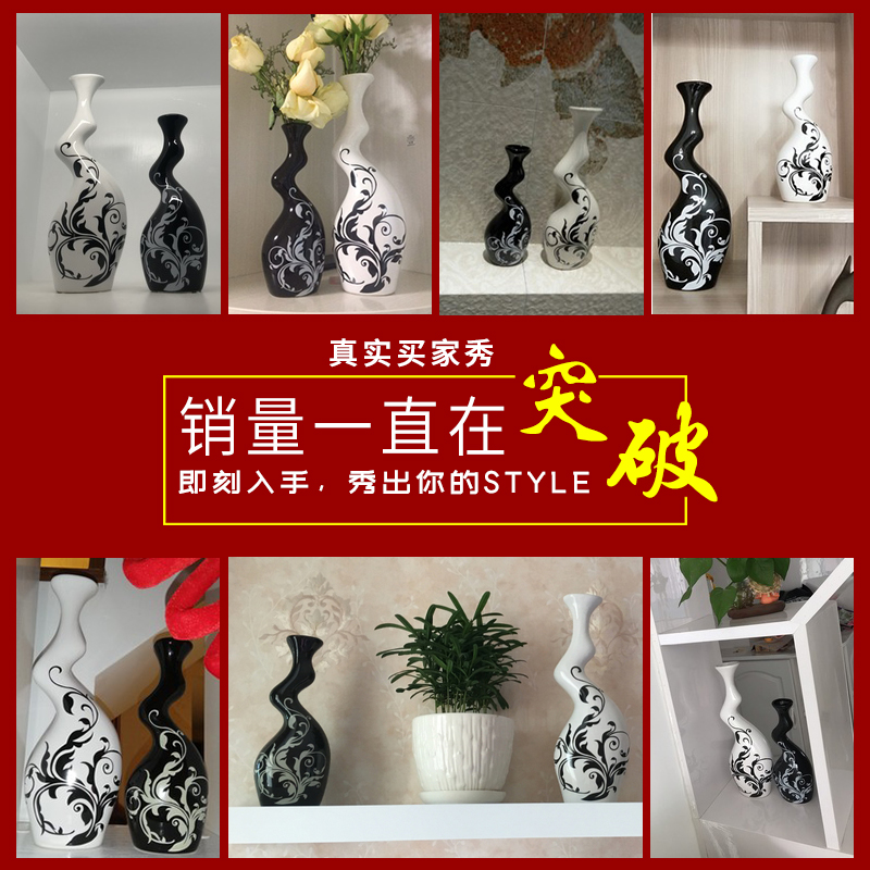 现代简约家居电视酒柜装饰品摆件创意家装客厅陶瓷艺术工艺小花瓶 三维工匠 大黑小白高清大图