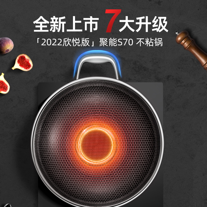 康巴赫旗舰S70炒锅不粘锅蜂窝锅不锈钢炒菜通用炉 S70无铆钉带副耳[拍一发 四]高清大图