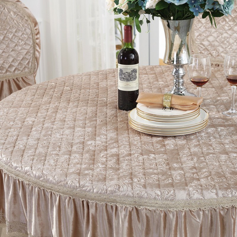 欧式圆桌布玻璃纱桌布布艺茶几布茶几垫台布餐桌垫蕾丝桌布_31 直径120cm 金边-香槟