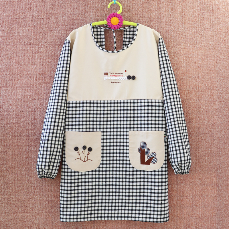 围裙罩衣纯棉时尚带袖子长袖金铂喜家用厨房简约全身女做饭大人反穿衣