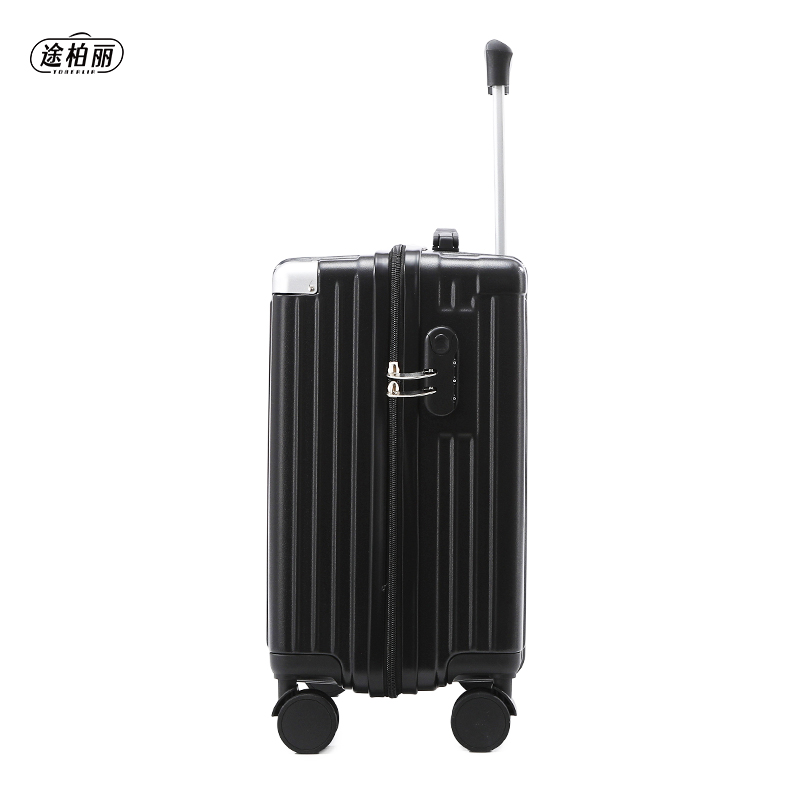 途柏丽TOBERLIR拉杆箱T0205-18 多功能大容量耐用结实旅行箱行李箱 黑色 18寸高清大图