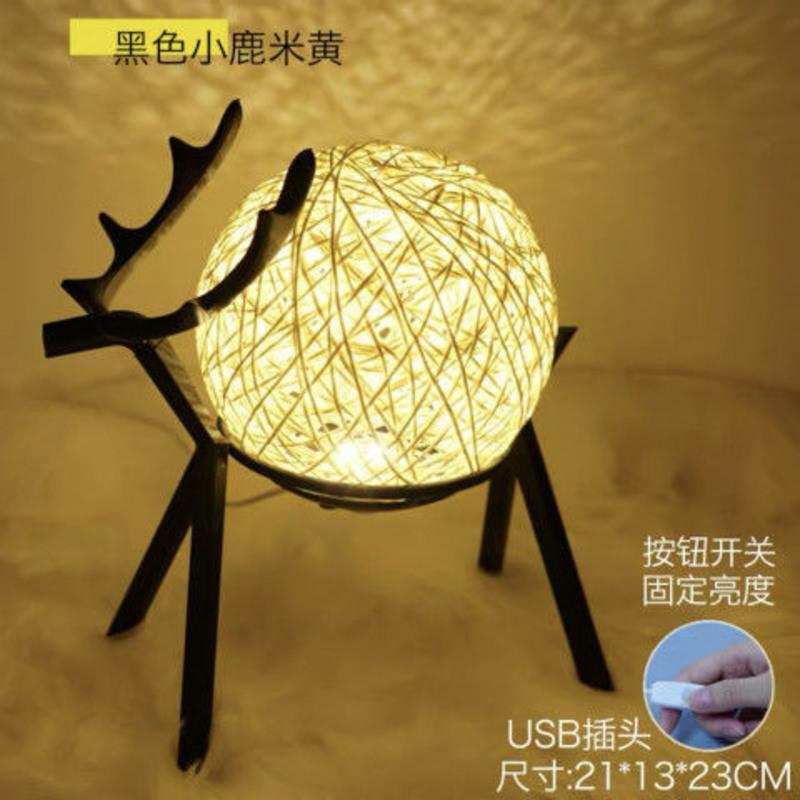 台灯床头灯ins卧室小夜灯少女月球星空创意小鹿梦幻温馨睡眠小灯 蓝色藤球15cm按键开关(固定亮度)