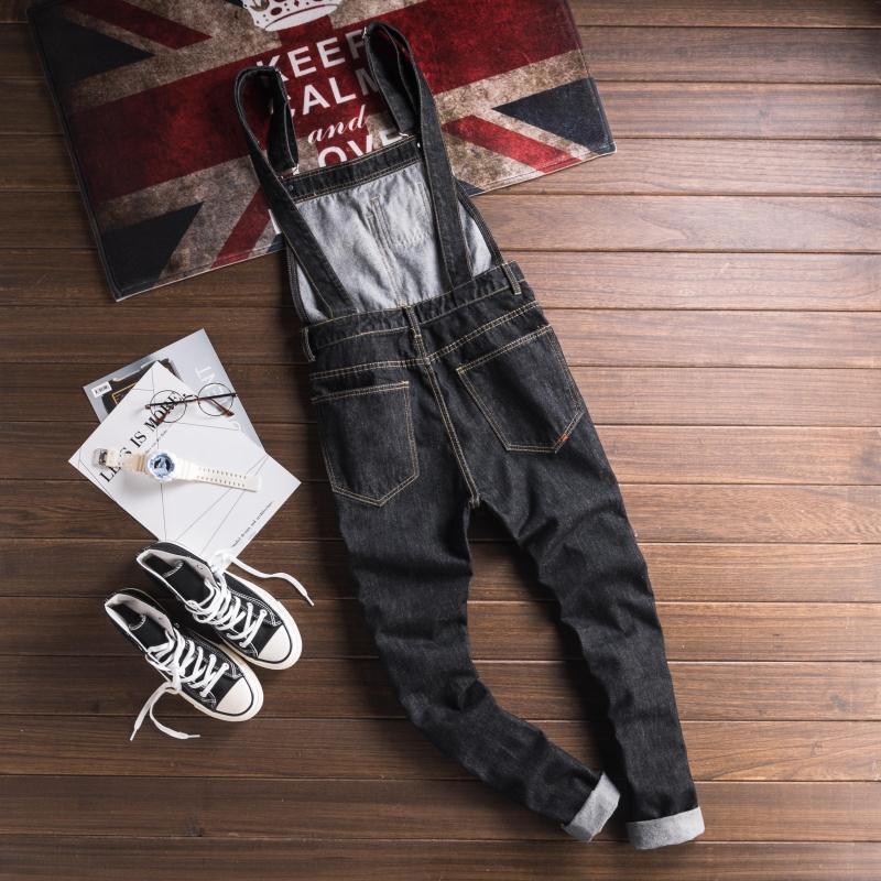 yuansu日系男士牛仔工装背带裤青年小贴标百搭连体裤男修身长裤吊带裤