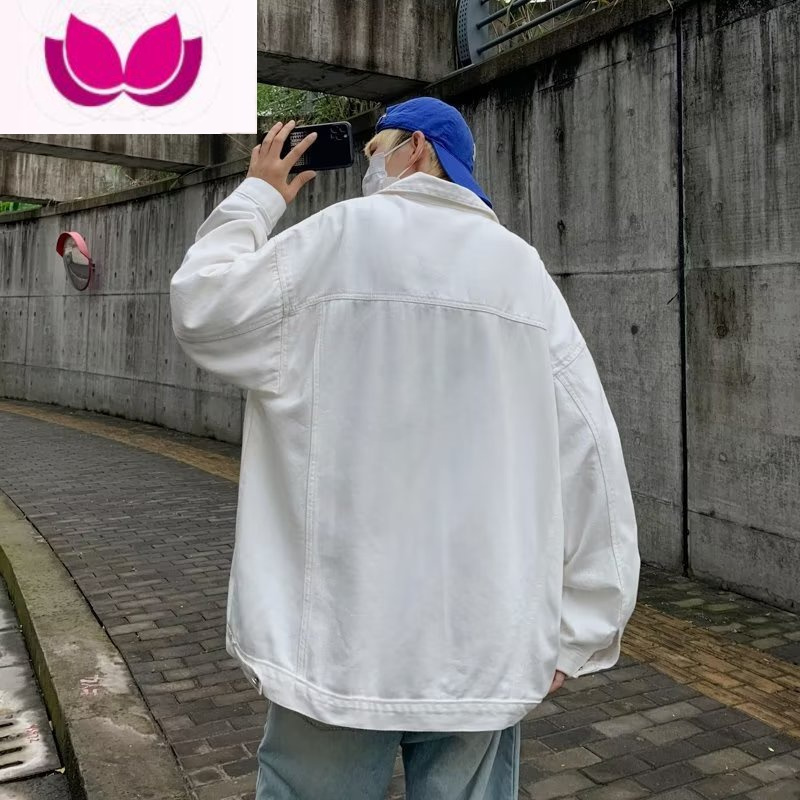 七斓美式涂鸦字母印花帅气高街牛仔外套男复古潮牌宽松百搭夹克