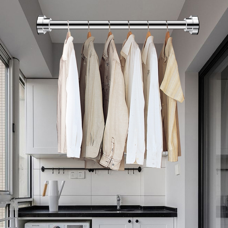 古达加厚不锈钢免打孔伸缩杆浴室卫生间阳台挂衣升缩卧室晾衣架窗帘