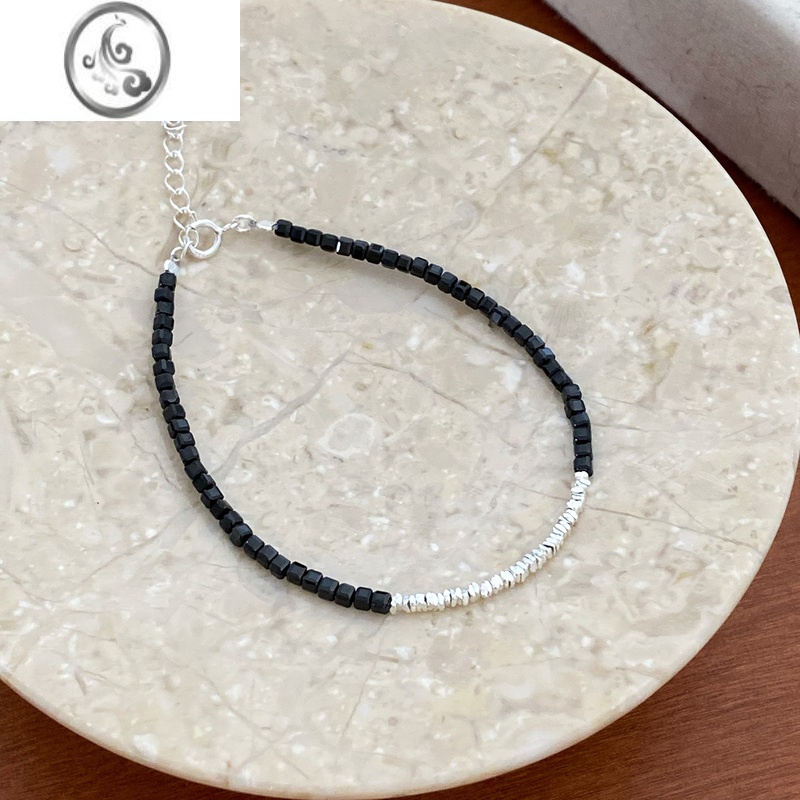 JiMi渡川酱925银银简约小众高级感黑晶石碎银子手链手串ins时髦百搭潮高清大图