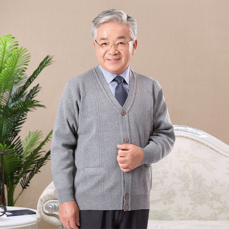 newlake秋装中老年人男毛衣开衫中年男士v领外套针织衫爸爸春秋老头