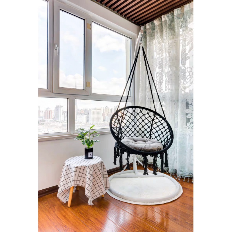ins北欧风网红流苏秋千编织吊椅吊篮 客厅室内家用装饰定制 黑色吊椅