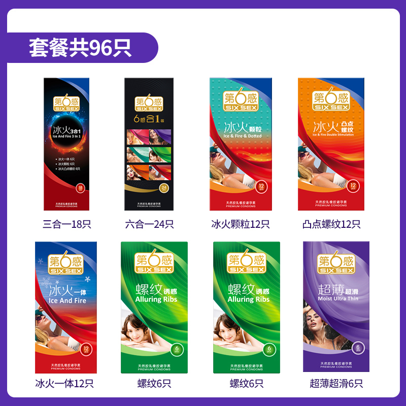 第六感旗舰店 96只避孕套超薄安全套冰火一体颗粒凸点螺纹情趣套男女成人用品夫妻套套