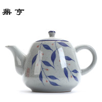 鼎亨陶瓷手柄式大茶壶 复古手绘青花瓷耐高温泡茶壶900毫升饭店餐