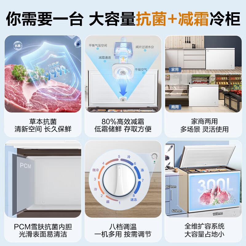 容声(Ronshen)300升家用商用卧式大冷冻柜冷藏冷冻转换大容量 一级能效 国补(珍珠白)BD/BC-300ZMSM
