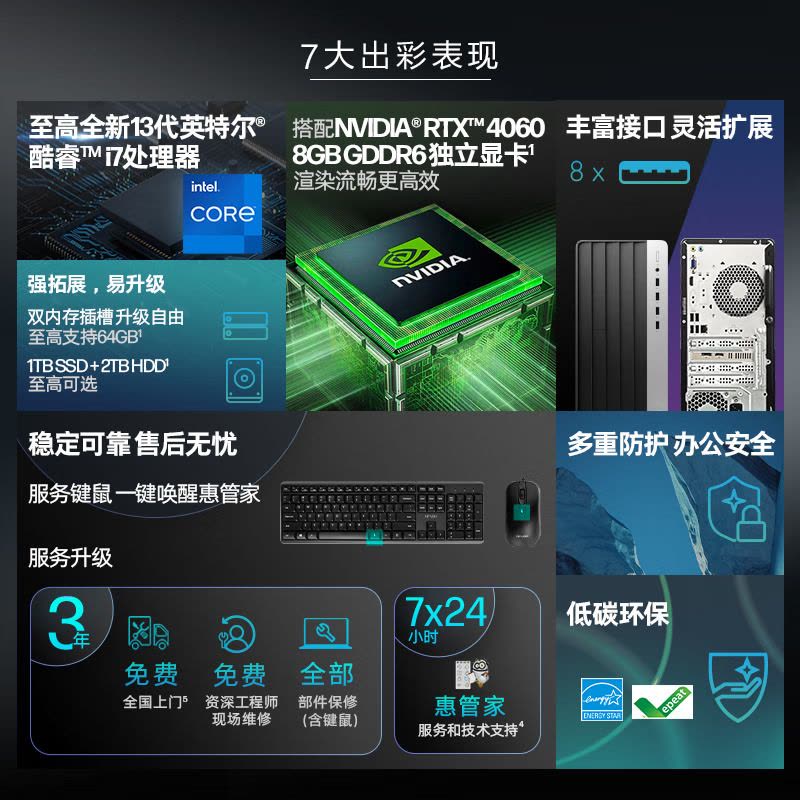 惠普(HP)战99 高性能商务办公学习设计创作定制台式电脑主机大机箱(13代酷睿i7-13700 16G内存 1TB固态 RTX4060 8G独显 无线蓝牙 稳定可靠 售后无忧)图片