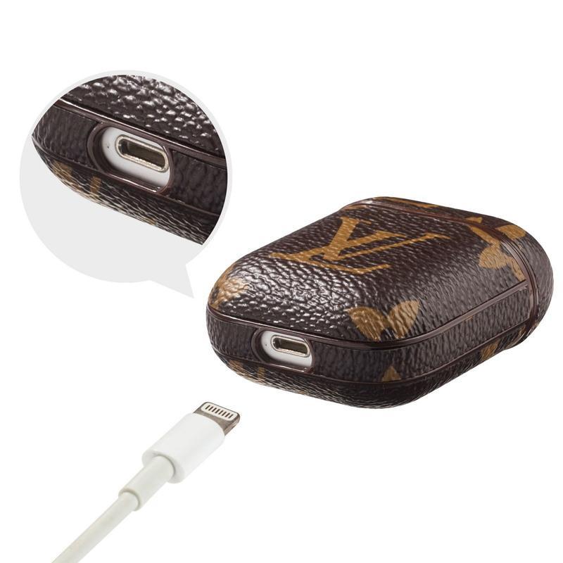 棕格子 苹果原装airposd1代2代通用 经典老花苹果蓝牙耳机保护套airpods2皮质硬壳格子airpods套连体