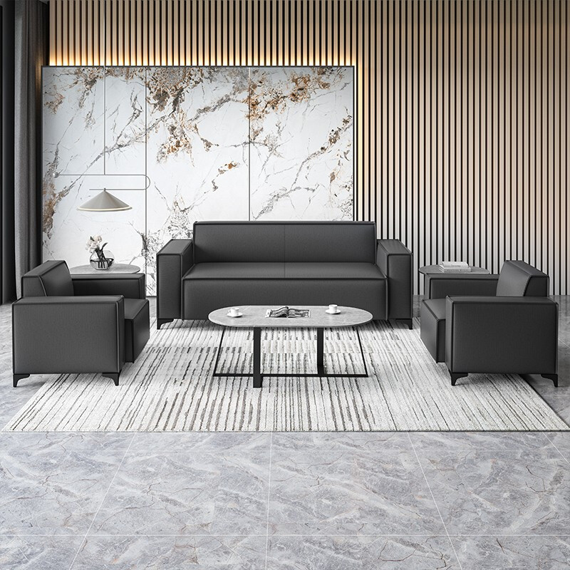 域赢办公沙发组合沙发办公室现代简约会客接待沙发皮沙发3+1+1+长几高清大图