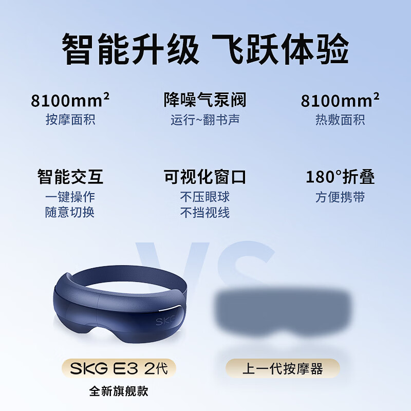 SKG眼部按摩仪护眼仪眼睛按摩器音乐热敷睡眠眼罩眼保仪 升级款【气囊指腹按揉】E3 2代商务蓝/1台