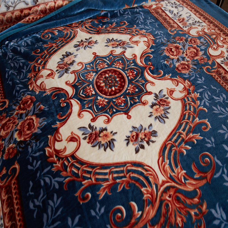 恒源祥家纺双层绒面云毯保暖加厚午睡毯休闲蓝色毯子200*230cm盖毯HYX002MT 阿拉丁