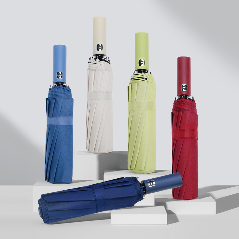 红叶三折自开收黑胶伞 24双龙骨晴雨伞女男全自动防晒折叠防紫外线抗风雨伞 颜色随机-W3581!