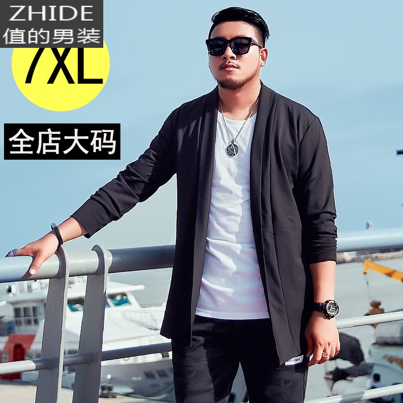 SUNTEK春季大码外套男加肥加大宽松中长款薄款风衣胖子大号披风开衫潮风衣