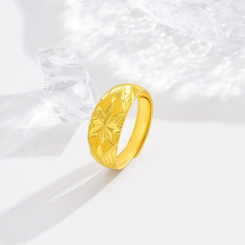 潮宏基光芒黄金戒指足金戒圈指环活口时尚简约礼物百搭女计价工费150