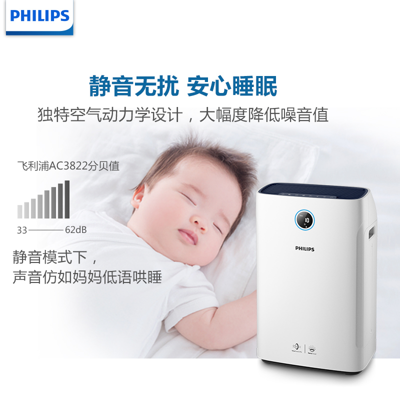 飞利浦(Philips)空气净化器AC3822加湿净化二合一除甲醛除雾霾除烟尘PM2.5颗粒物CADR值335m³/h